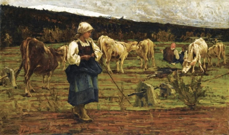  84-Francesco Filippini-Paesaggio con contadina e mucche al pascolo 
